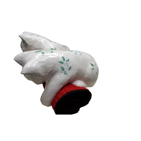 vintage ceramic cat shelf sitter pair, white with mint green, handpainted, from - Picture 10 of 11